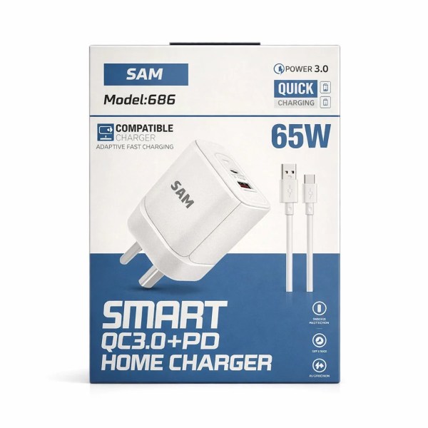 Sam 65W Smart Compact Charger + Adapter