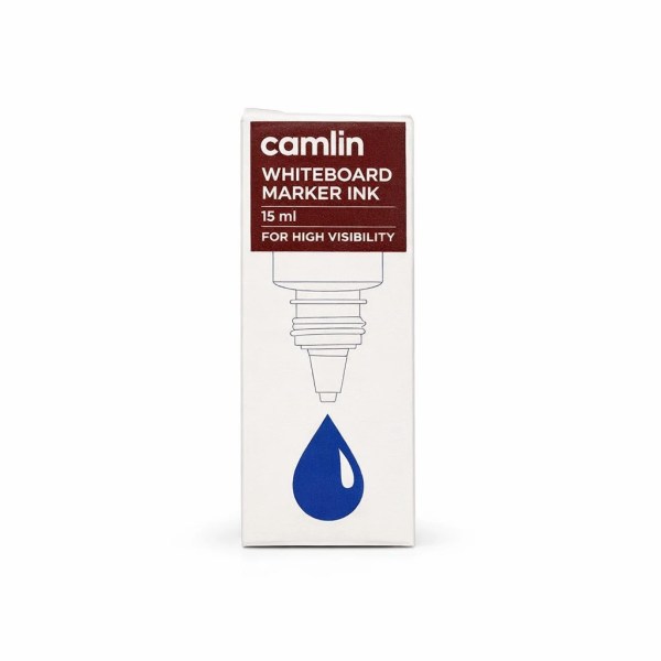 Camlin whiteboard marker ink 15ml box with blue ink drop illustration