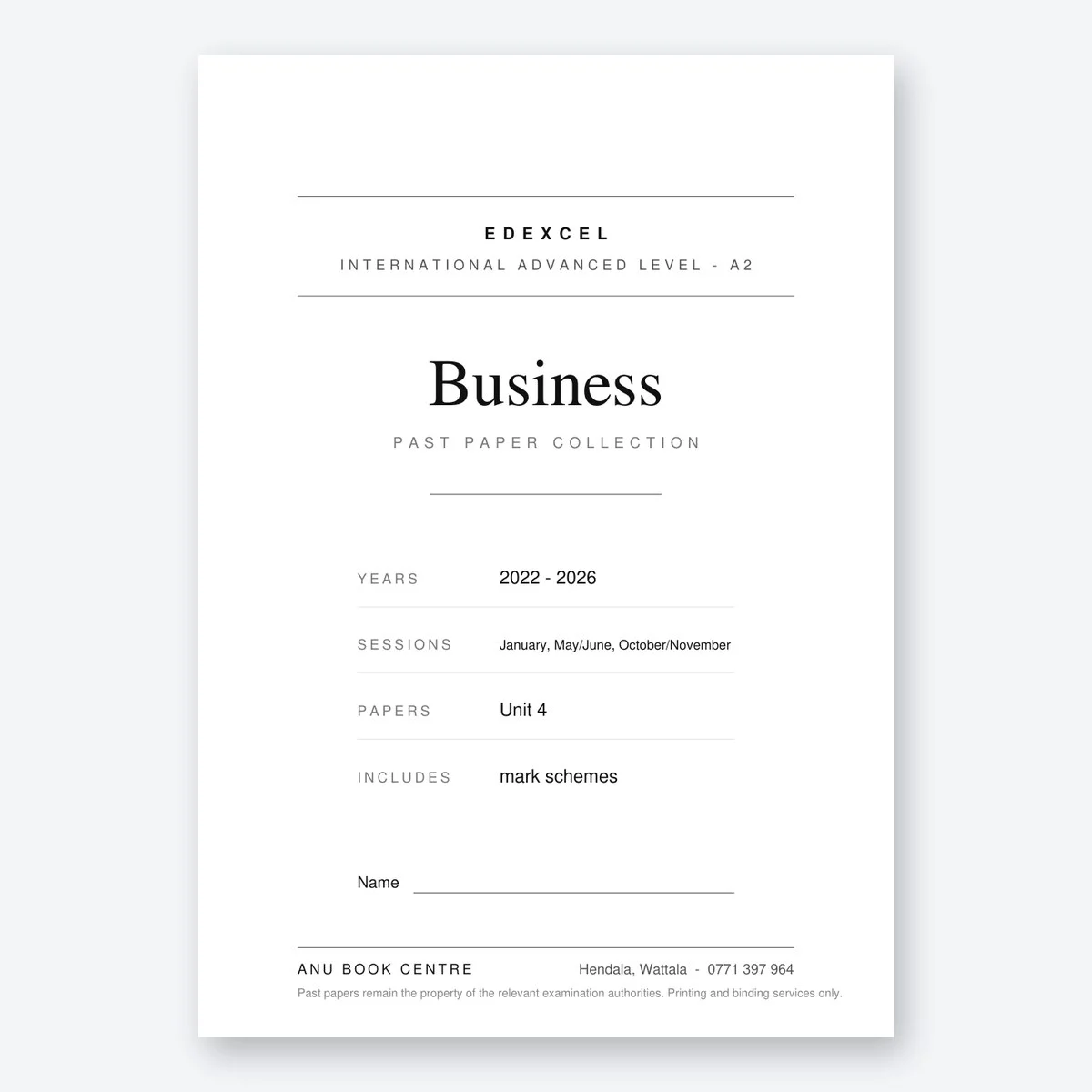 Edexcel International Advanced Level A2 Business Unit 4 Mark Schemes – Printed & Bound - contents page