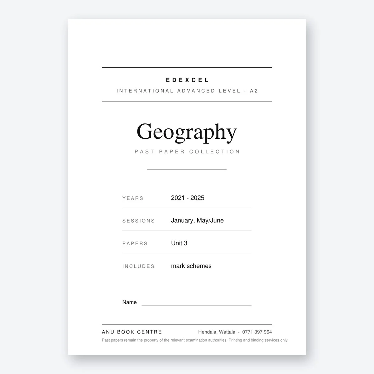 Edexcel International Advanced Level A2 Geography Unit 3 Mark Schemes – Printed & Bound - contents page