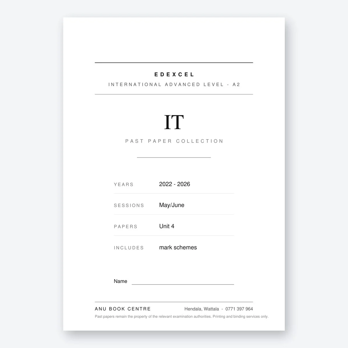 Edexcel International Advanced Level A2 IT Unit 4 Mark Schemes – Printed & Bound - contents page